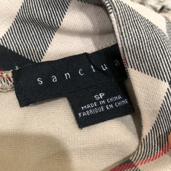 Anthropologie Sanctuary Dress Size Small Petite SP Tan Tartan Plaid Bodycon Mini - Picture 5 of 8